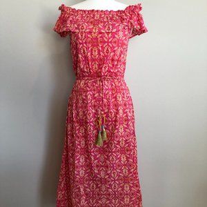 THML Pink and Yellow Off-Shoulder Maxi Dress